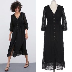 Zara Black V-Neck Sheer Midi Dress